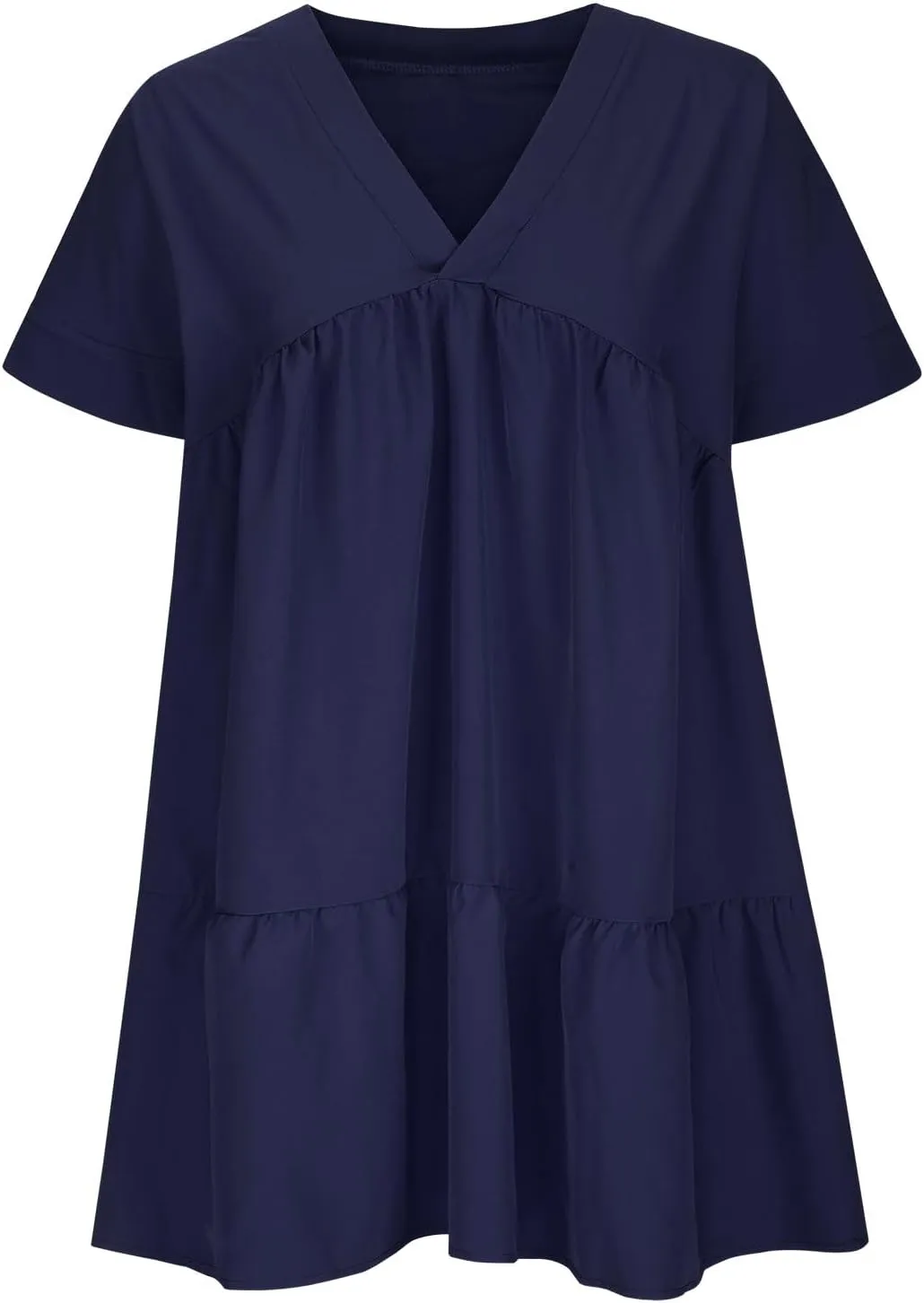 FZYLQY Womens Casual Dresses Short Sleeve V Neck Tiered Mini Dress Loose Fit Comfy Ruffle Swing Dress Trendy Beach Sundress