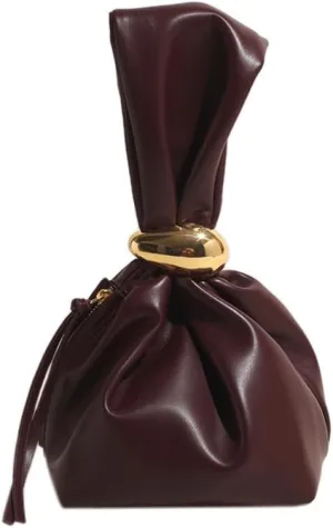 Gold Clutch Purses Women Burgundy Purse Wristlet Purses Y2k Purse Small Designer Handbags Bucket Dumpling Pouch Bag (A-Burgundy)