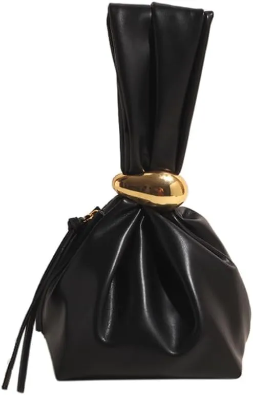 Gold Clutch Purses Women Burgundy Purse Wristlet Purses Y2k Purse Small Designer Handbags Bucket Dumpling Pouch Bag (B-Black)