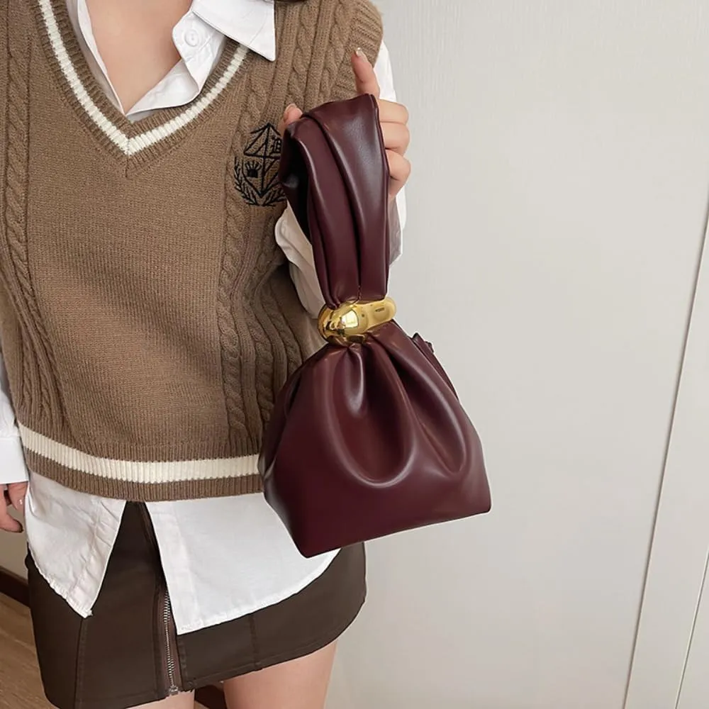 Gold Clutch Purses Women Burgundy Purse Wristlet Purses Y2k Purse Small Designer Handbags Bucket Dumpling Pouch Bag (B-Black)