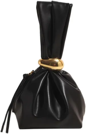 Gold Clutch Purses Women Burgundy Purse Wristlet Purses Y2k Purse Small Designer Handbags Bucket Dumpling Pouch Bag (B-Black)
