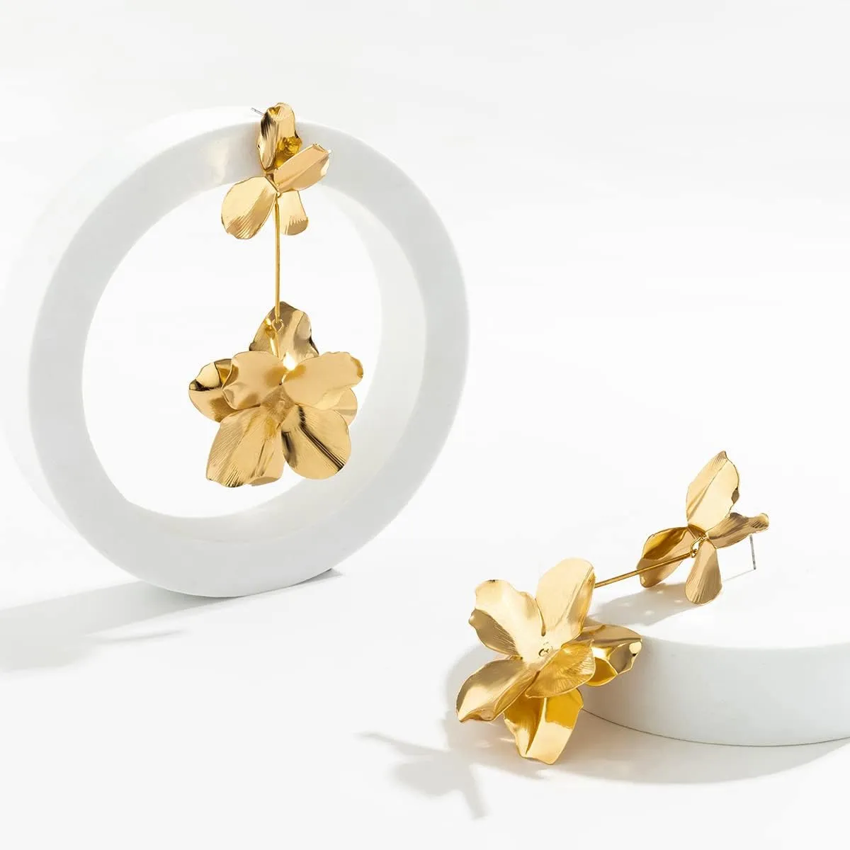 Gold Flower Earrings Chunky Gold Statement Earrings for Women Trendy Floral Earrings Boho Exaggerated Jewelry Gifts Spring Dresses for Women 2025 Outfits Accessories