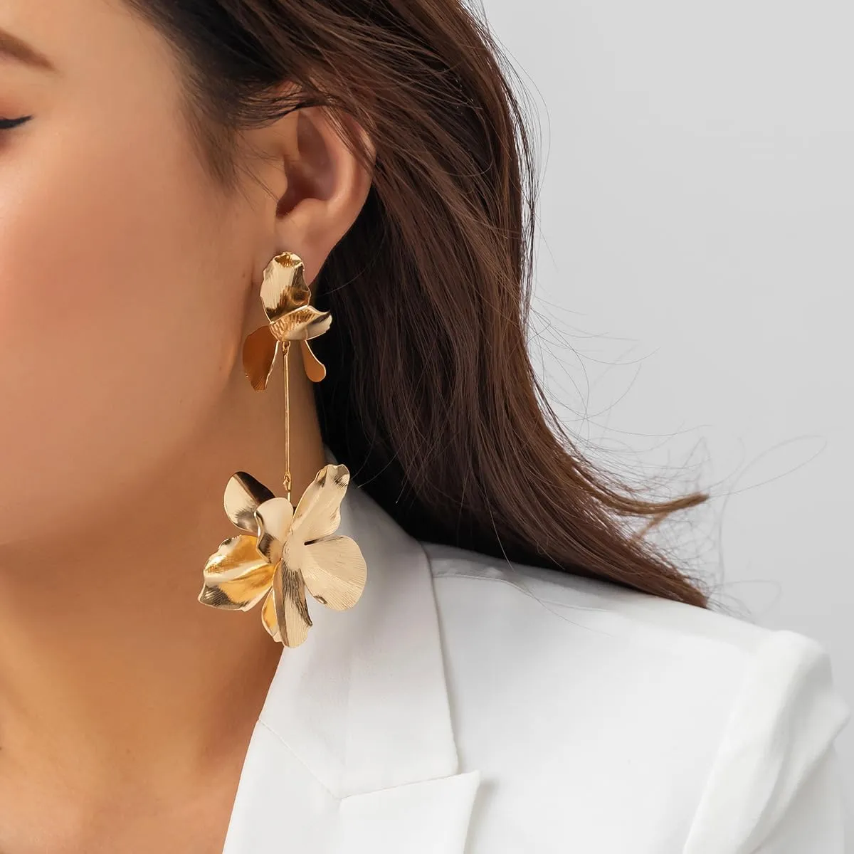 Gold Flower Earrings Chunky Gold Statement Earrings for Women Trendy Floral Earrings Boho Exaggerated Jewelry Gifts Spring Dresses for Women 2025 Outfits Accessories