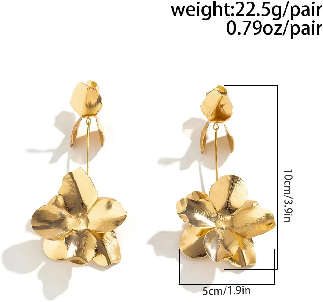 Gold Flower Earrings Chunky Gold Statement Earrings for Women Trendy Floral Earrings Boho Exaggerated Jewelry Gifts Spring Dresses for Women 2025 Outfits Accessories