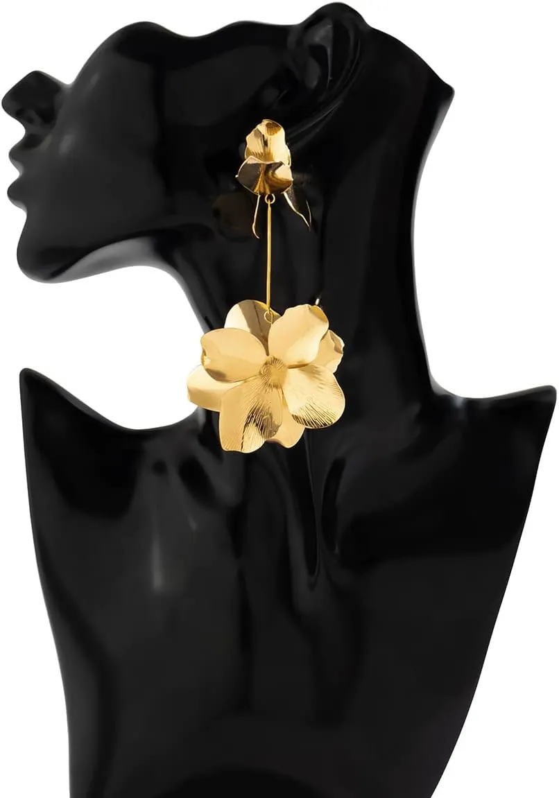 Gold Flower Earrings Chunky Gold Statement Earrings for Women Trendy Floral Earrings Boho Exaggerated Jewelry Gifts Spring Dresses for Women 2025 Outfits Accessories