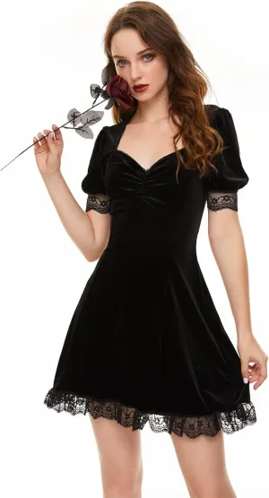 Gothic Dresses Vintage Grunge Lace-up Dress Classic Little Black Dress for Women Black Goth Dress