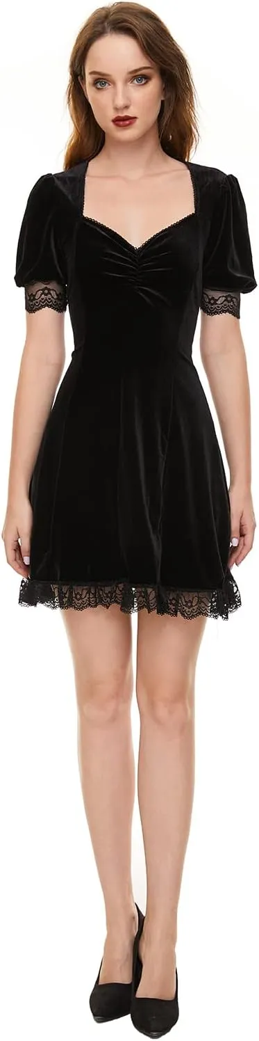 Gothic Dresses Vintage Grunge Lace-up Dress Classic Little Black Dress for Women Black Goth Dress