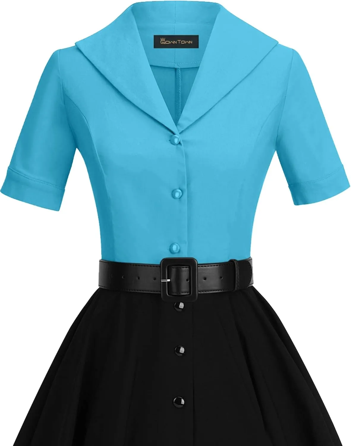 GownTown 1950 Women Dress Midi Shirt Dress Cocktail Dress with Belt