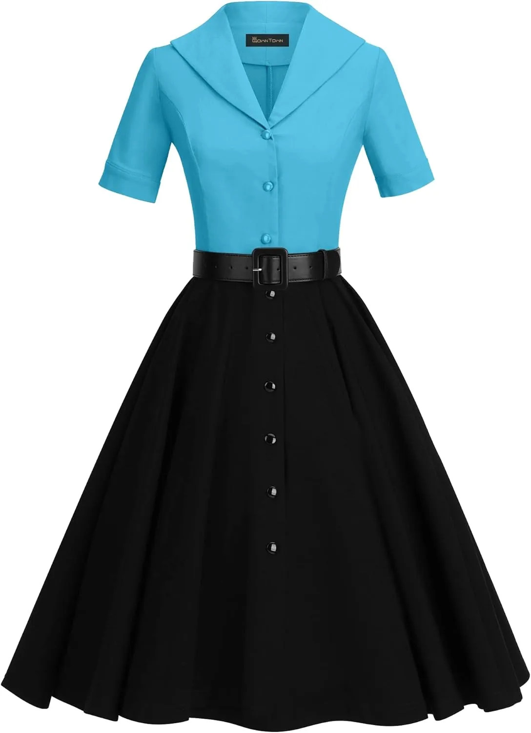 GownTown 1950 Women Dress Midi Shirt Dress Cocktail Dress with Belt