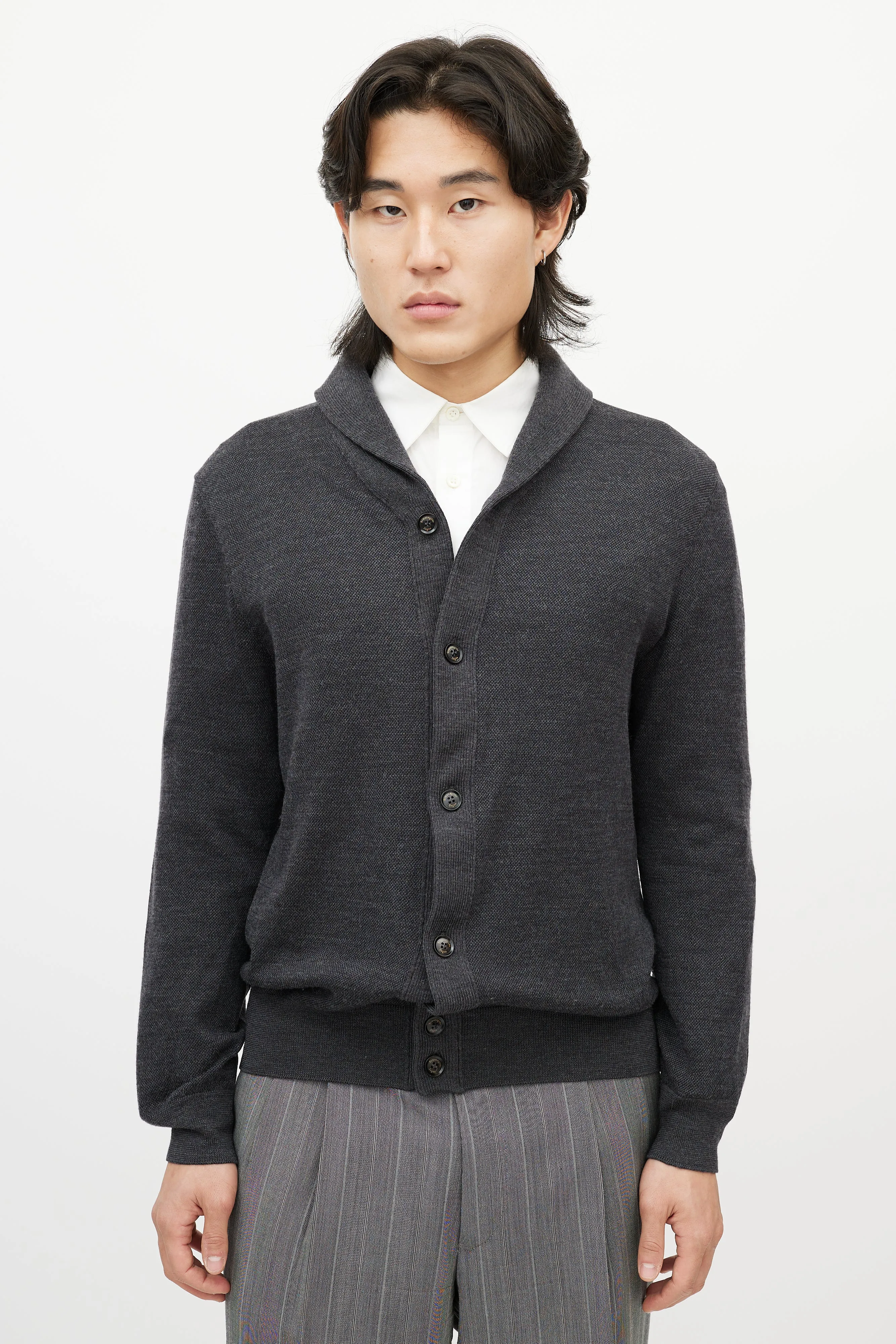 Grey Knit Button Up Cardigan