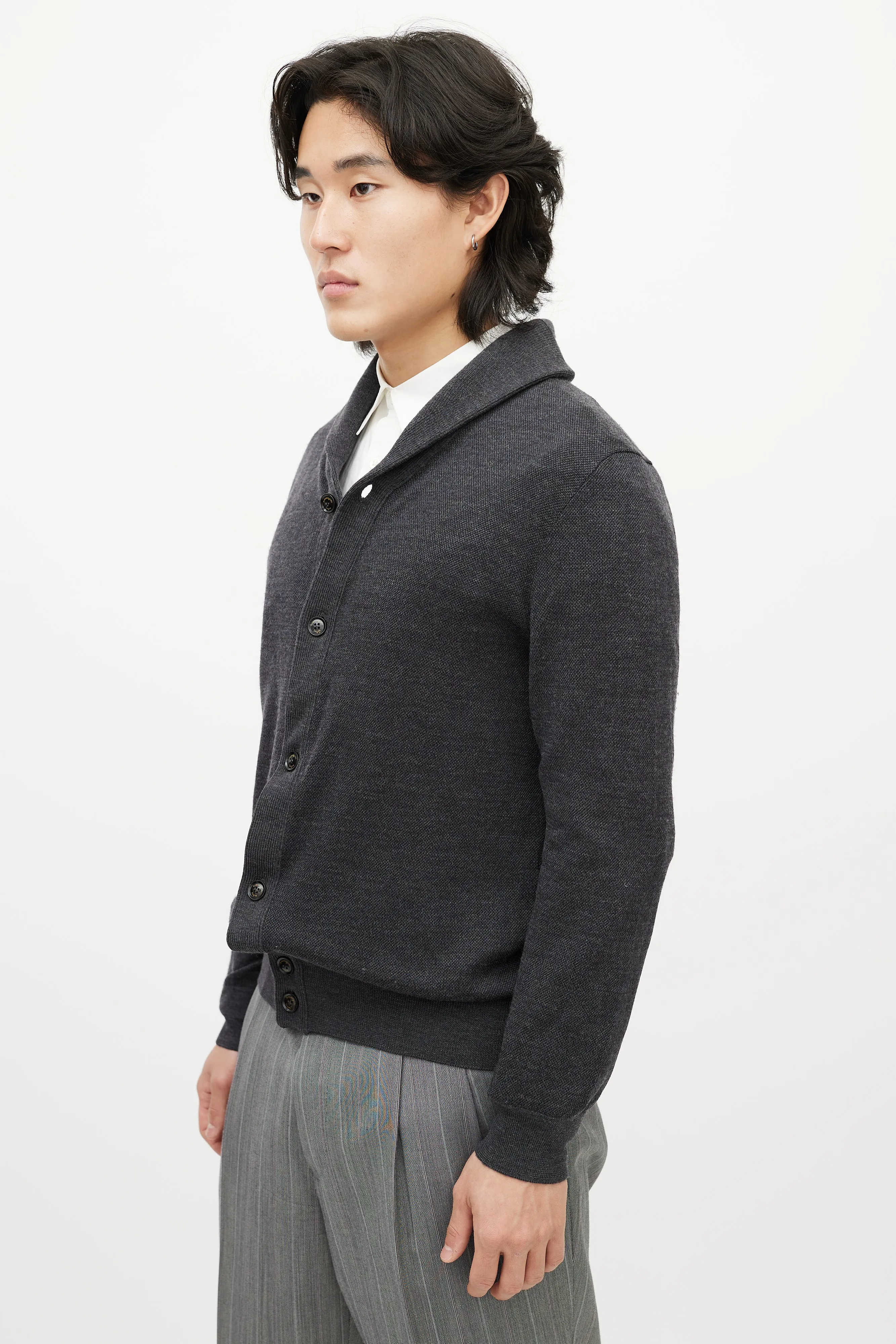 Grey Knit Button Up Cardigan