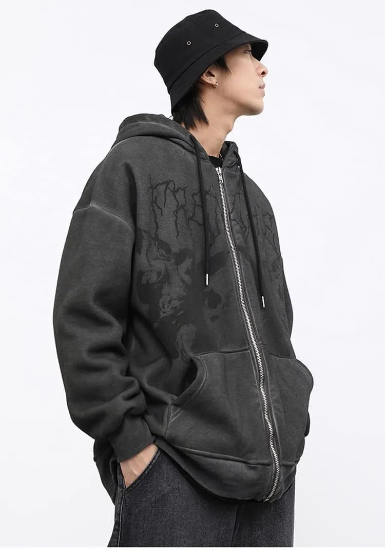 Grunge Acubi Women's Oversized Zip Up Hoodies Goth Y2k Streetwear Emo Alt Outfits Print Graphic Clothes with Pockets
