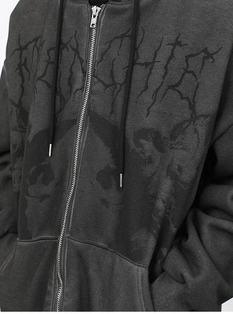 Grunge Acubi Women's Oversized Zip Up Hoodies Goth Y2k Streetwear Emo Alt Outfits Print Graphic Clothes with Pockets