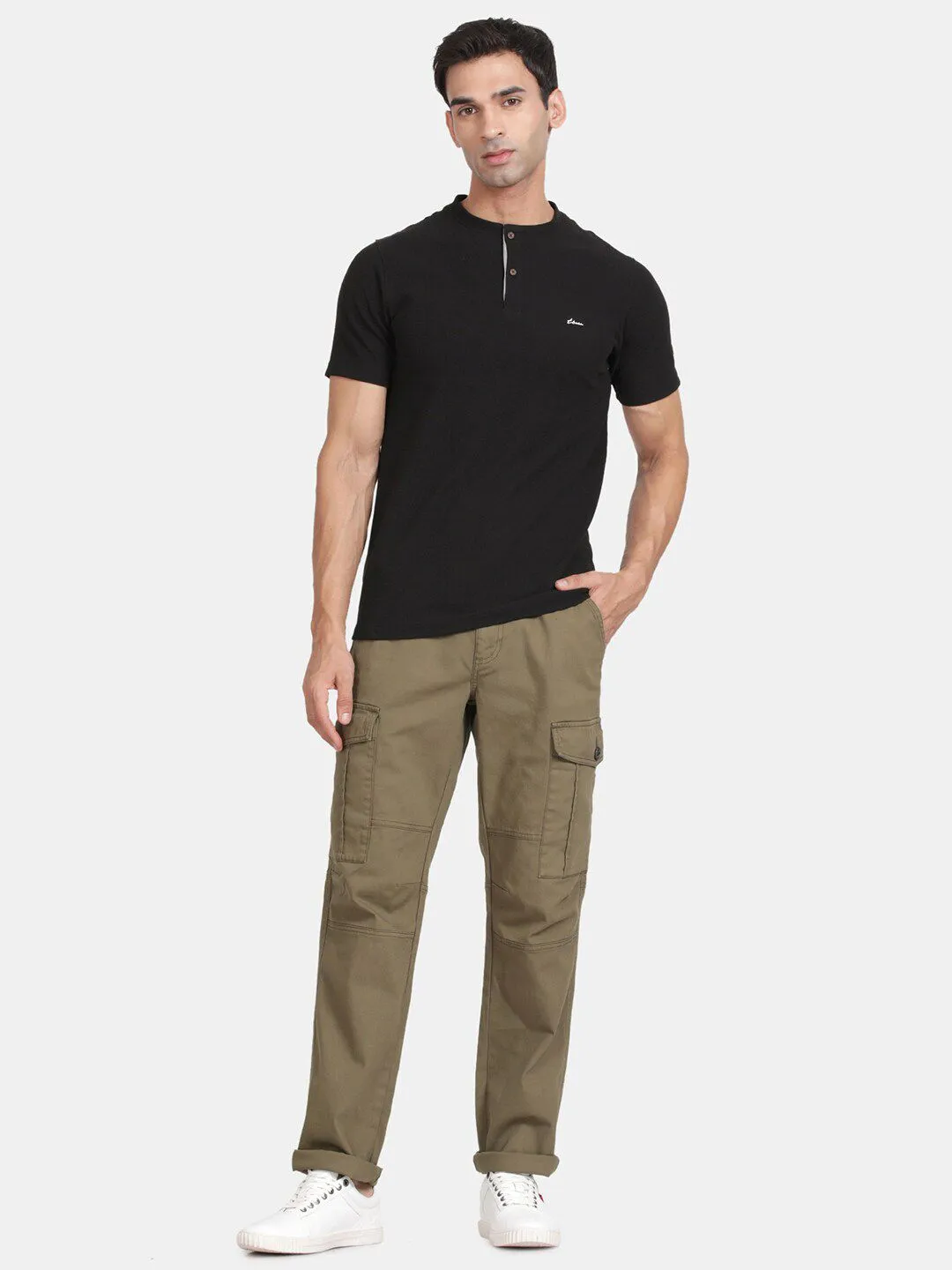 Half Sleeve Black Henley T-Shirt