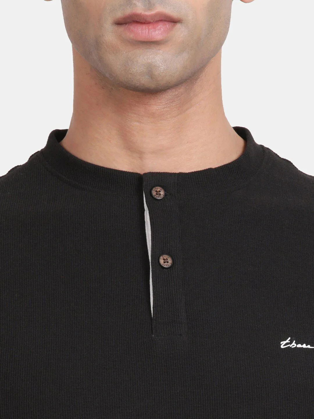 Half Sleeve Black Henley T-Shirt