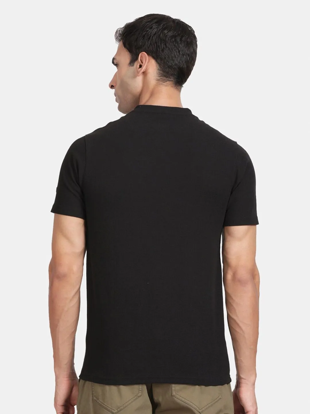 Half Sleeve Black Henley T-Shirt