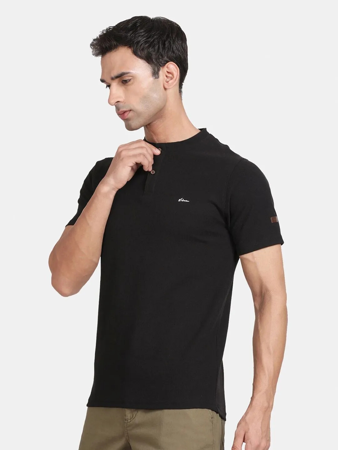 Half Sleeve Black Henley T-Shirt