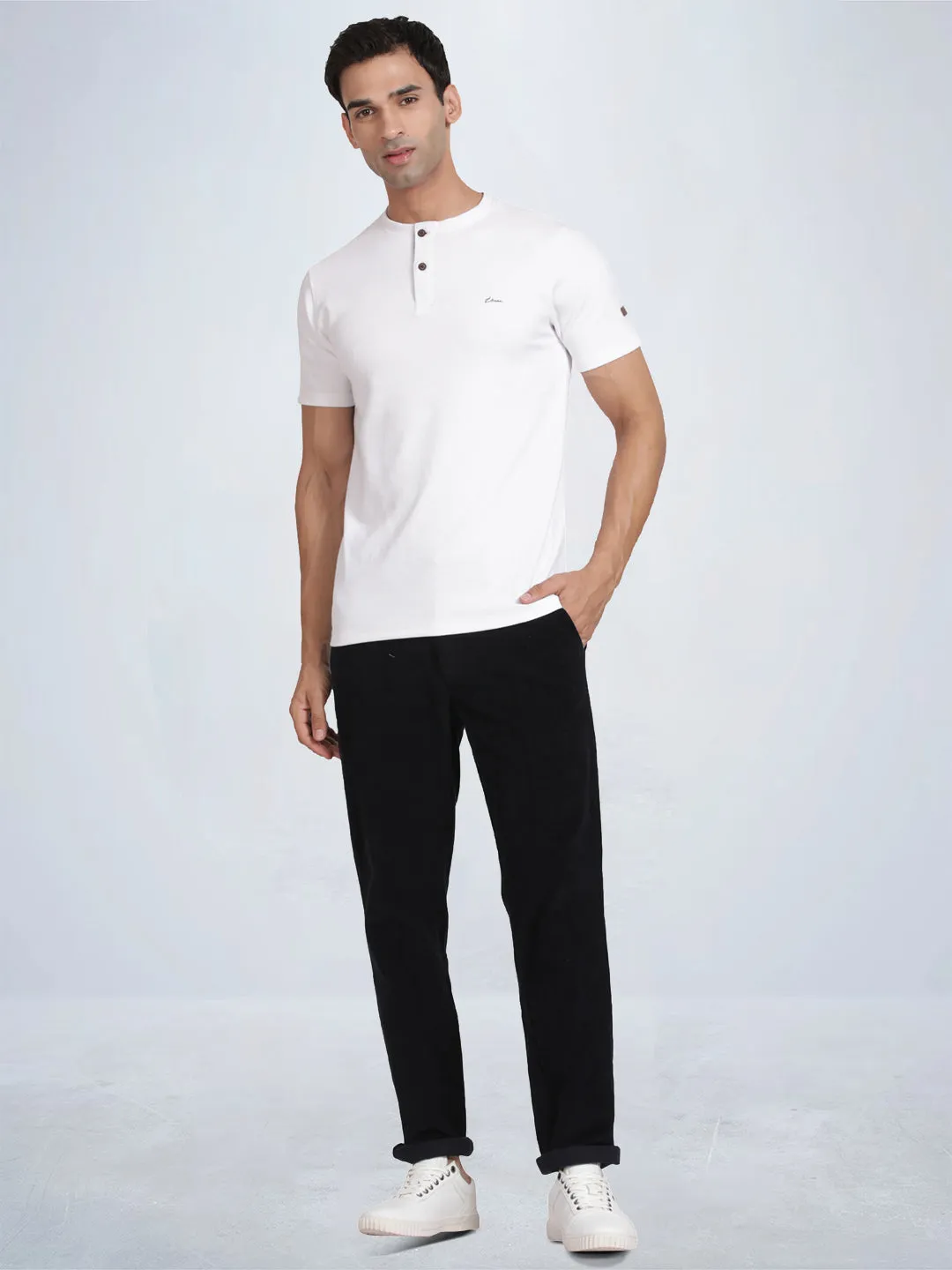 Half Sleeve Broken White Henley T-Shirt