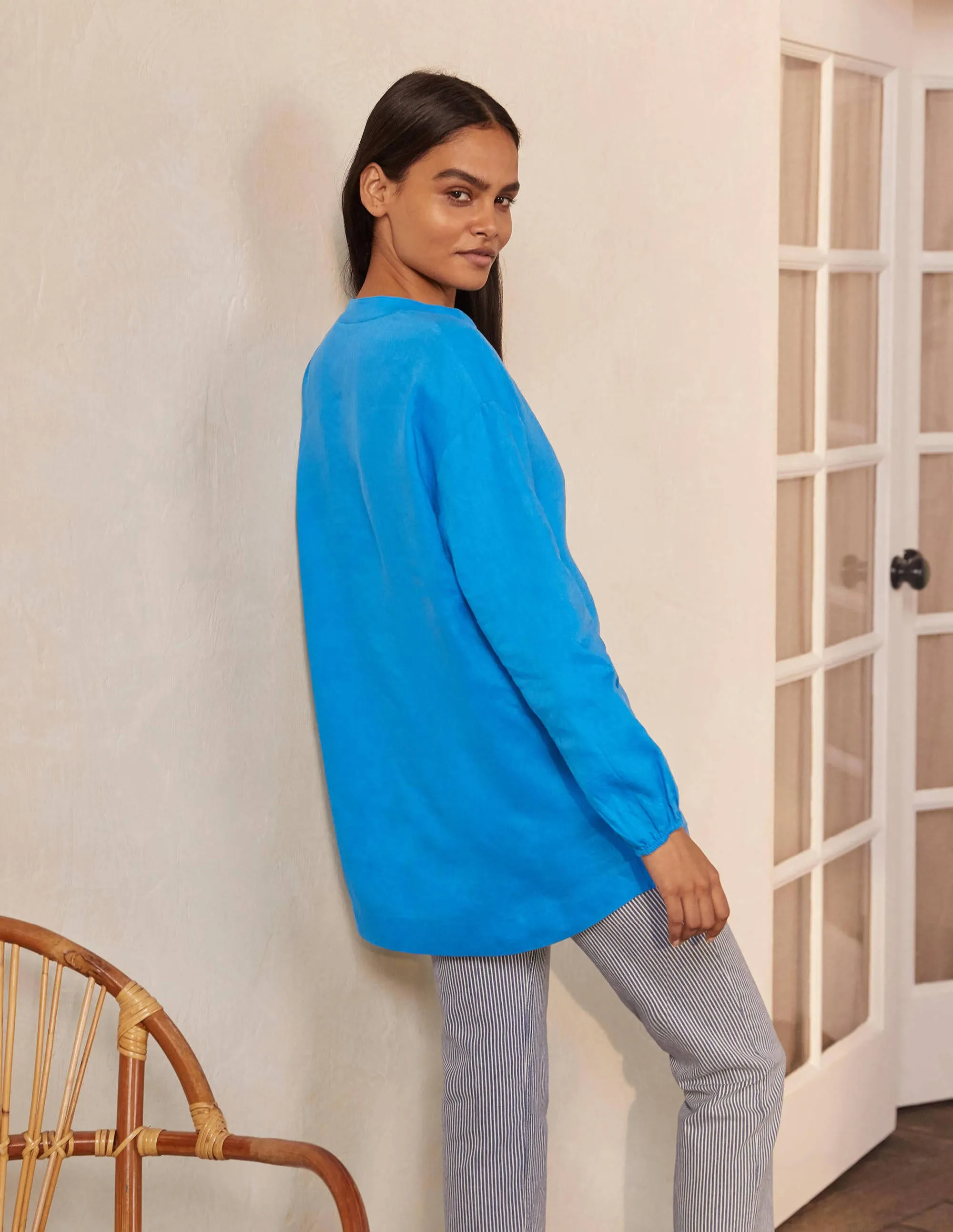 Hannah Linen Shirt-Moroccan Blue