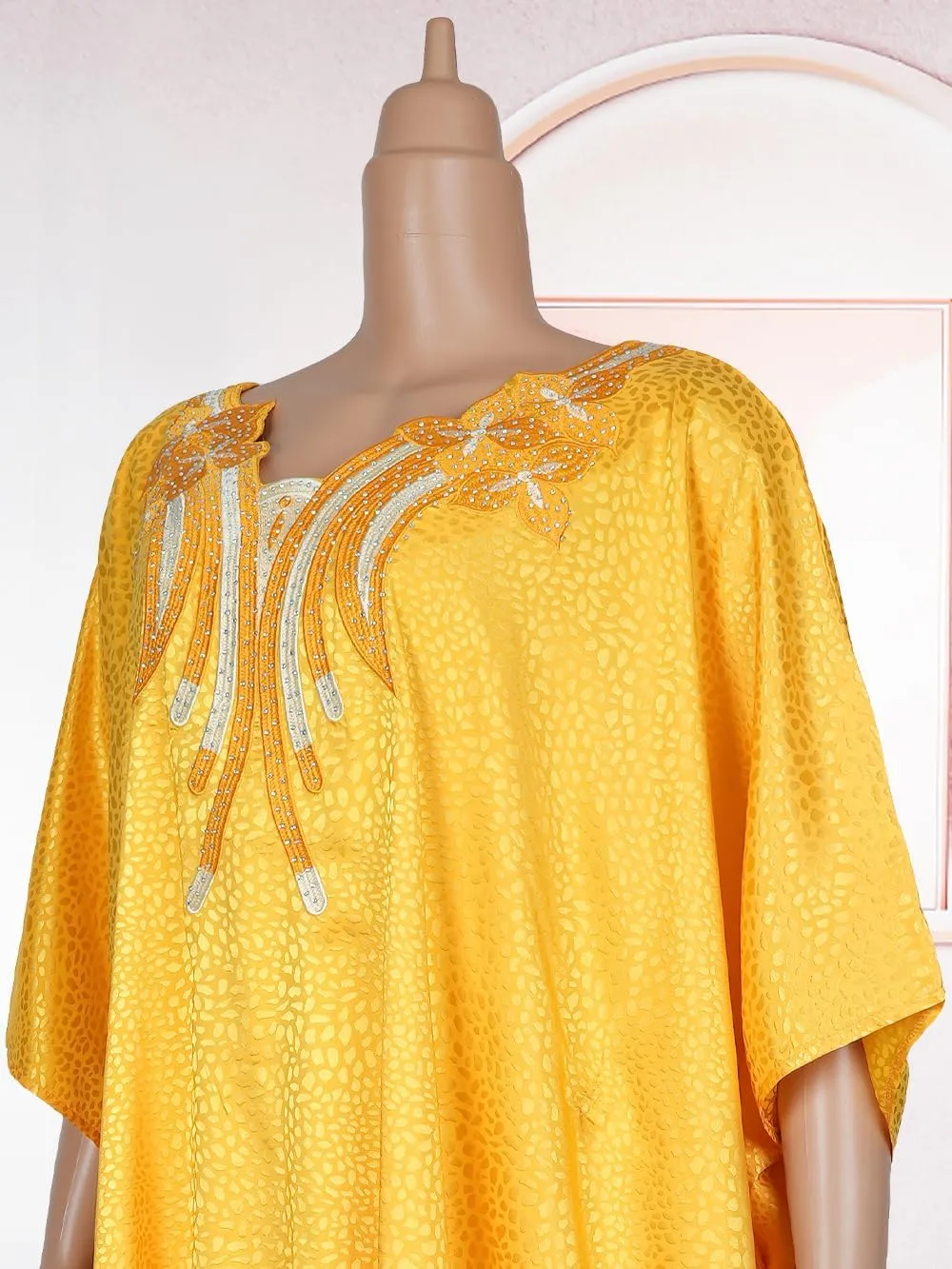 HD African Dresses for Women Fashion Beading Rhinestone Kaftan Maxi Dress