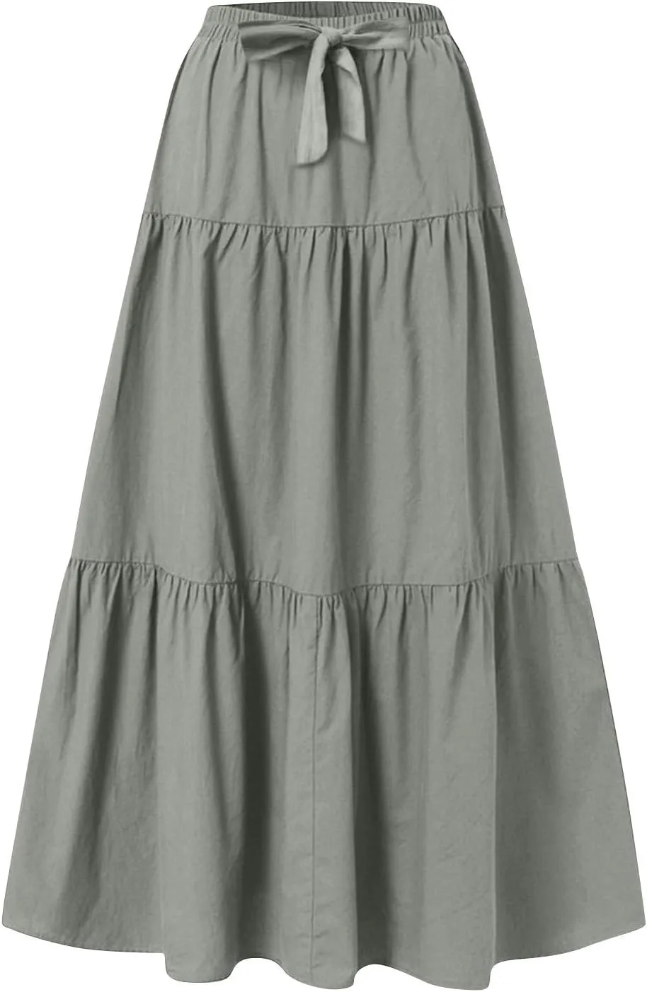 HGps8w Women's Boho Linen Flowy Maxi Skirt, Trendy Casual 2025 Summer Tiered A Line Elastic Waist Pleated Long Beach Skirts