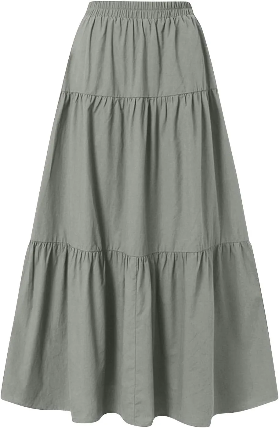 HGps8w Women's Boho Linen Flowy Maxi Skirt, Trendy Casual 2025 Summer Tiered A Line Elastic Waist Pleated Long Beach Skirts
