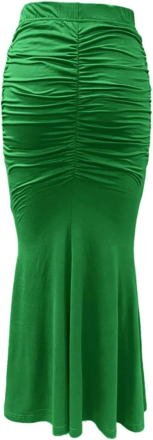 HGps8w Women's Fitted Mermaid Skirt 2025 Summer Sexy Ruched High Waisted Maxi Long Bodycon Going Out Club Skirts