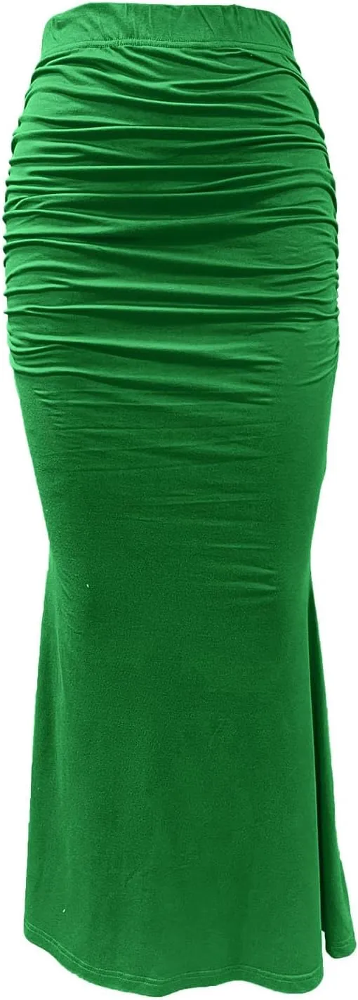 HGps8w Women's Fitted Mermaid Skirt 2025 Summer Sexy Ruched High Waisted Maxi Long Bodycon Going Out Club Skirts