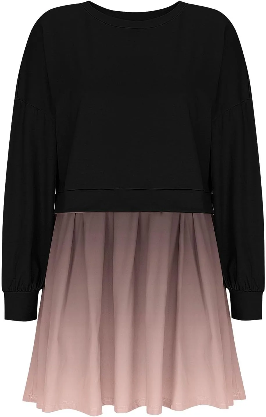 HGps8w Womens Gradient Oversized Sweatshirt Dress Crewneck Cute Patchwork Long Sleeve Pullover Flowy Pleated Mini Dress