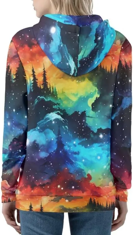 Irisjudy Women Oversized Hoodie with Pocket Plus Size, Cats, Galaxy,Ethnic Zip-up Hooded Sweatshirt Long-Sleeve Fall Outwear