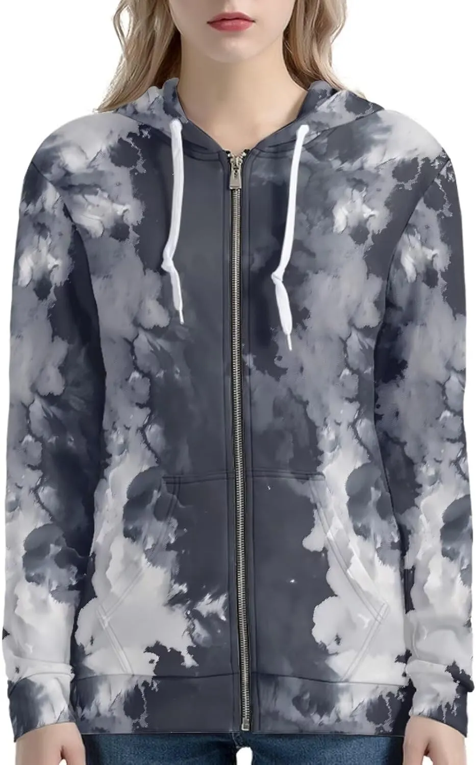 Irisjudy Women Oversized Hoodie with Pocket Plus Size, Cats, Galaxy,Ethnic Zip-up Hooded Sweatshirt Long-Sleeve Fall Outwear