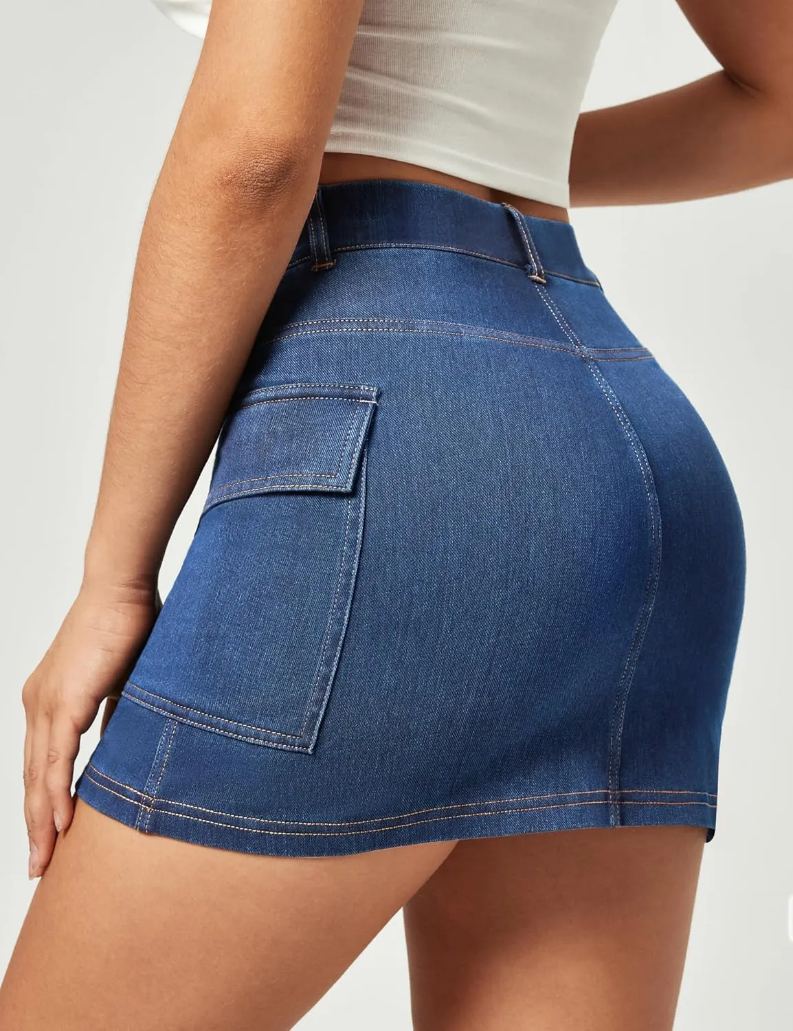 IUGA Jean Skirts for Women Denim High Stretch Cargo Skirt with Shorts Denim Skort Mini Jean Skort Y2k Skirt with Pockets