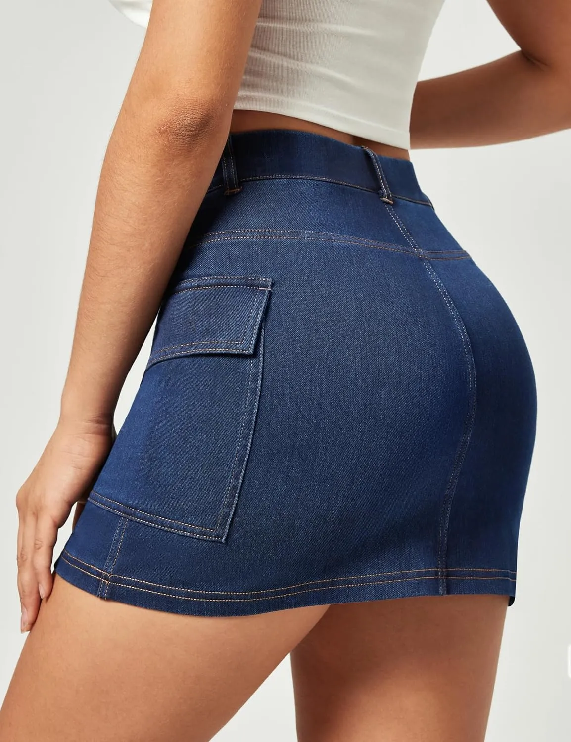 IUGA Jean Skirts for Women Denim High Stretch Cargo Skirt with Shorts Denim Skort Mini Jean Skort Y2k Skirt with Pockets