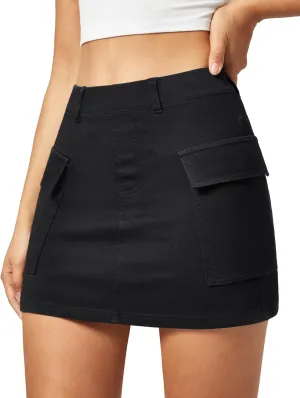 IUGA Jean Skirts for Women Denim High Stretch Cargo Skirt with Shorts Denim Skort Mini Jean Skort Y2k Skirt with Pockets