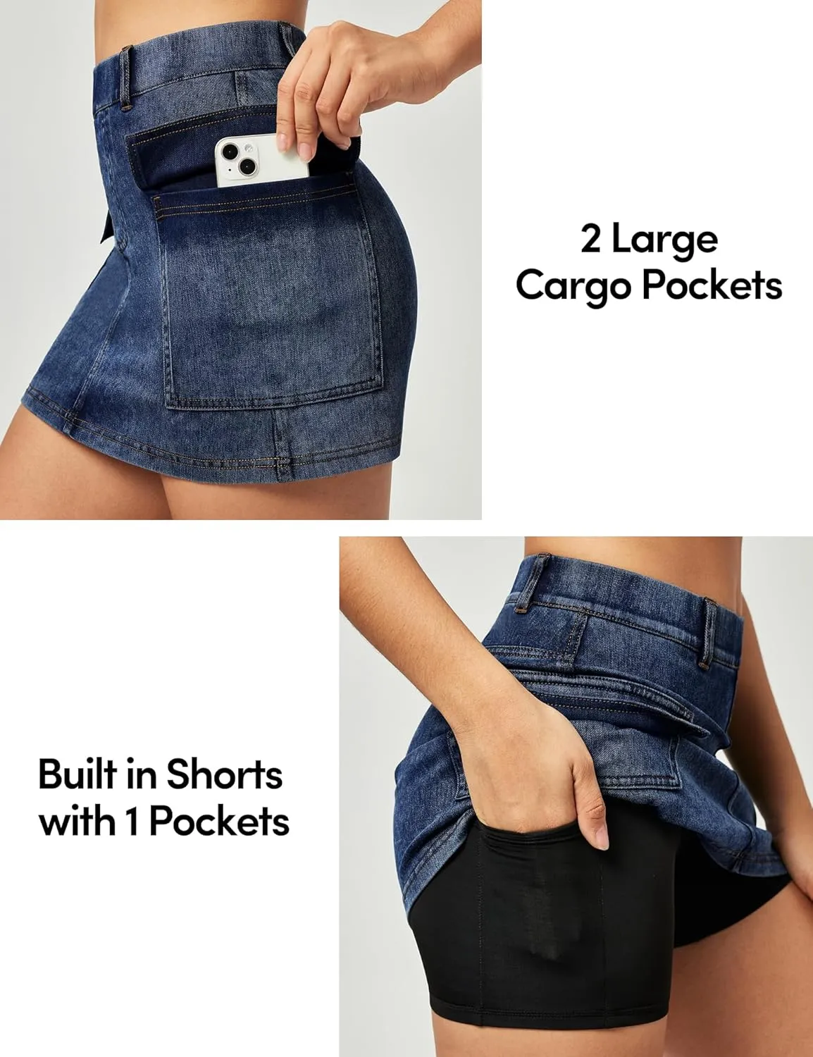 IUGA Jean Skirts for Women Denim High Stretch Cargo Skirt with Shorts Denim Skort Mini Jean Skort Y2k Skirt with Pockets