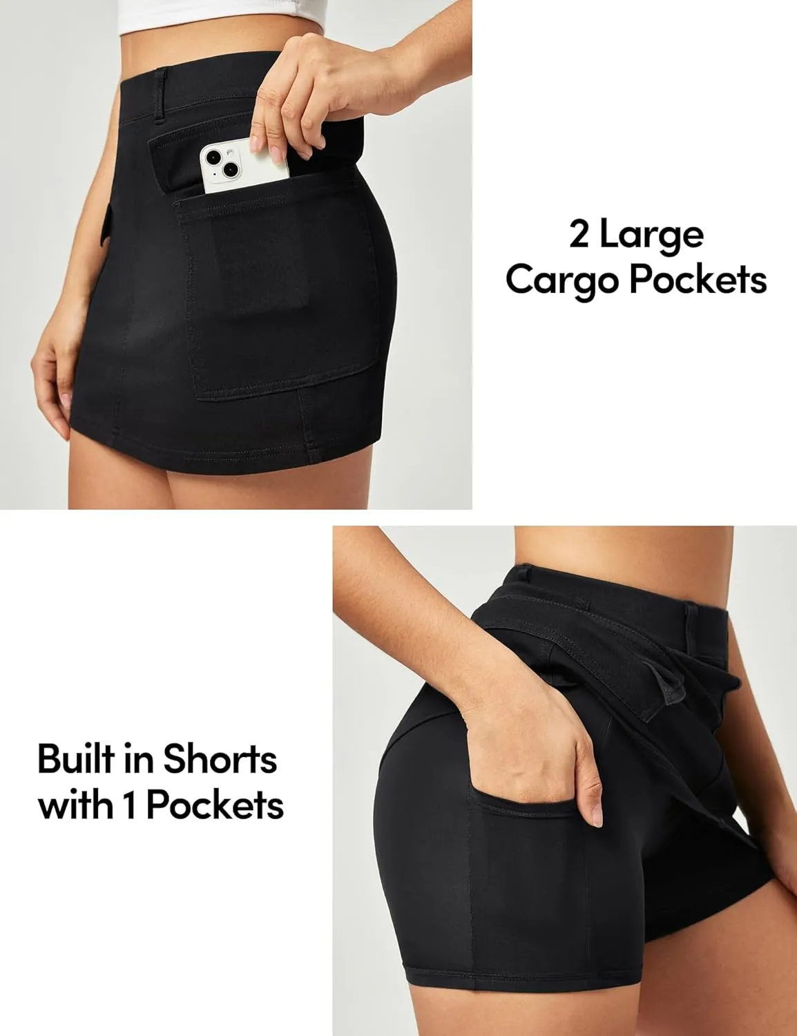 IUGA Jean Skirts for Women Denim High Stretch Cargo Skirt with Shorts Denim Skort Mini Jean Skort Y2k Skirt with Pockets