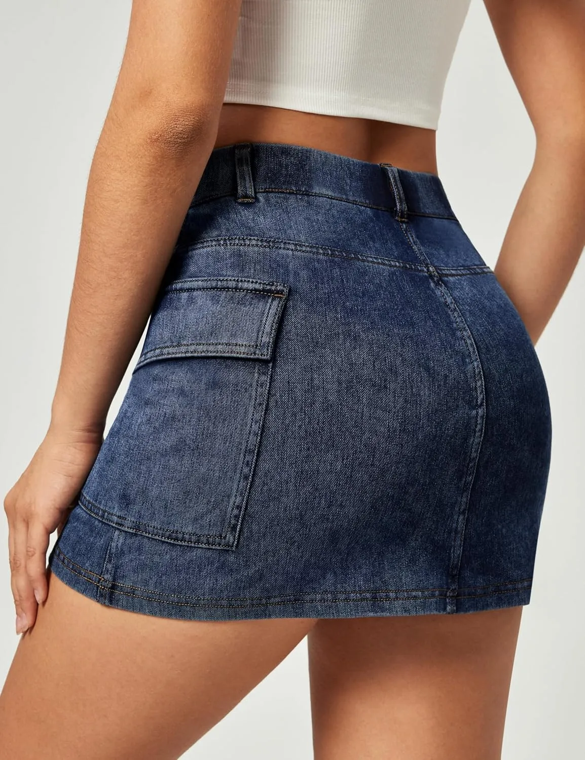 IUGA Jean Skirts for Women Denim High Stretch Cargo Skirt with Shorts Denim Skort Mini Jean Skort Y2k Skirt with Pockets