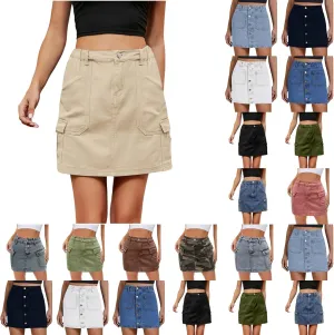 Jean Skirts for Women Denim High Waisted Trendy Stretchy Button Front Short Pencil Skirt with Patch Pockets