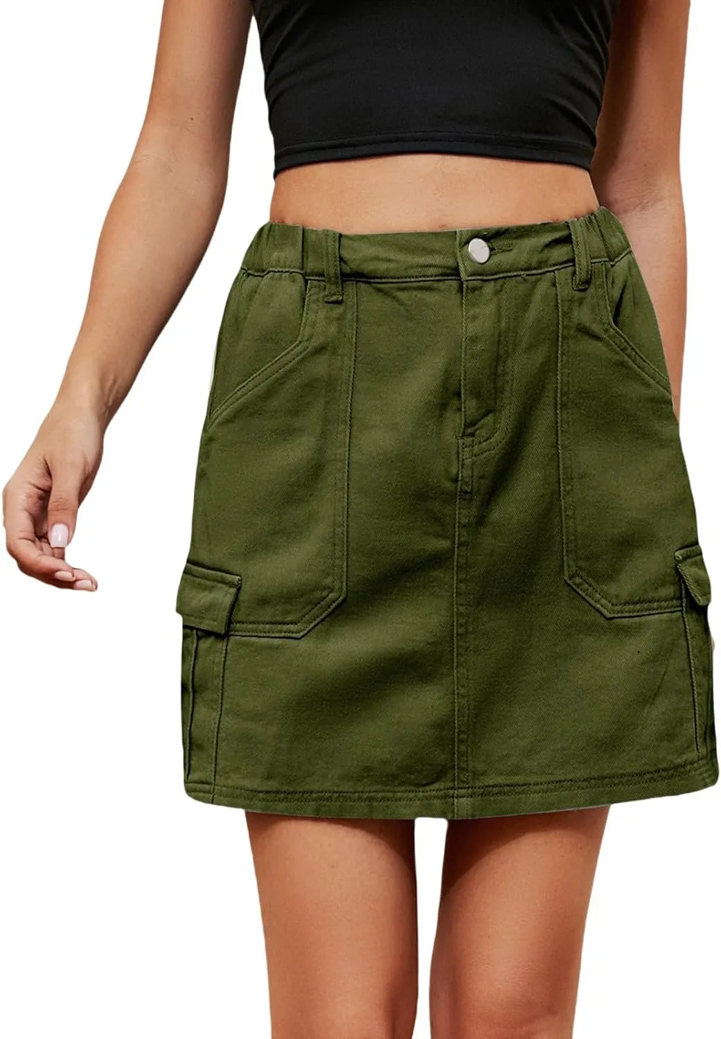 Jean Skirts for Women Denim High Waisted Trendy Stretchy Button Front Short Pencil Skirt with Patch Pockets