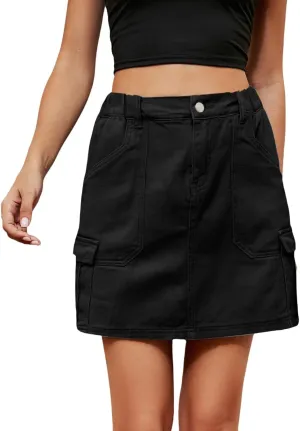 Jean Skirts for Women Denim High Waisted Trendy Stretchy Button Front Short Pencil Skirt with Patch Pockets