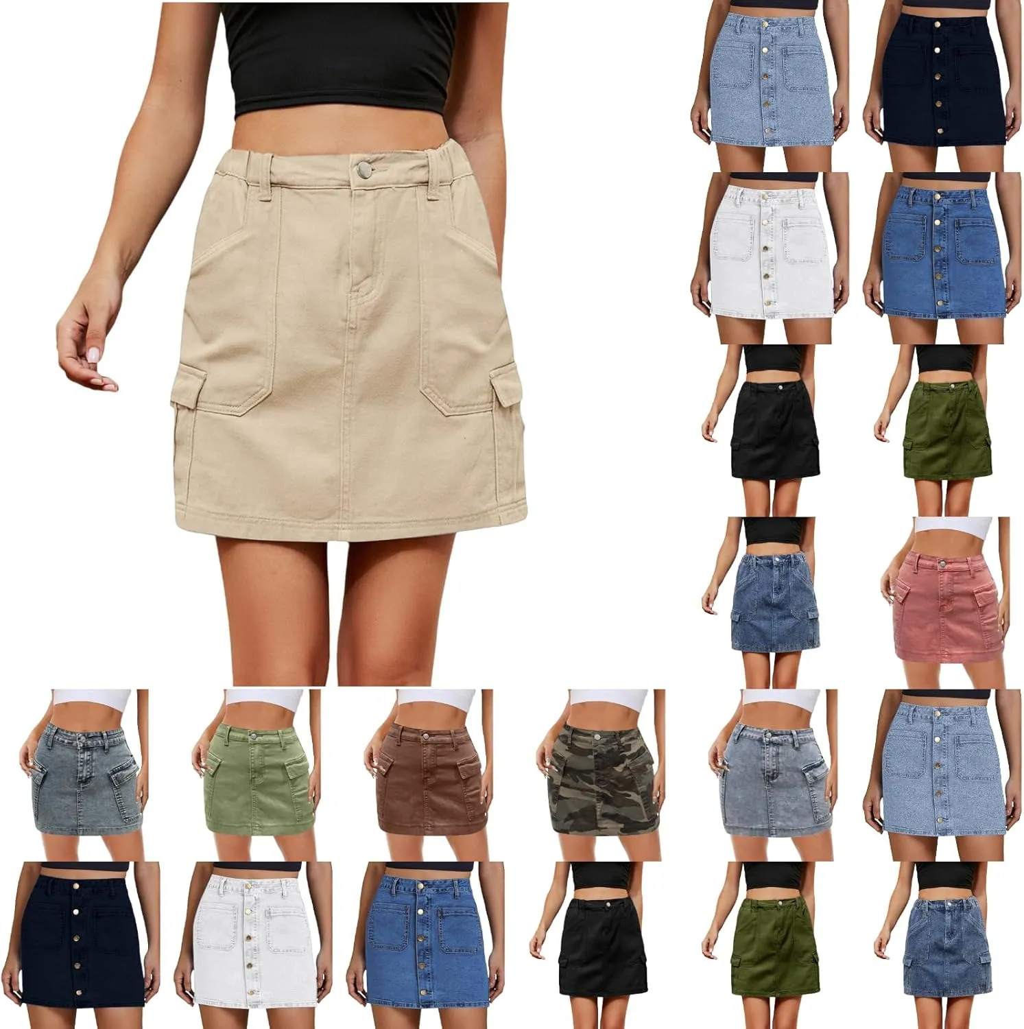 Jean Skirts for Women Denim High Waisted Trendy Stretchy Button Front Short Pencil Skirt with Patch Pockets