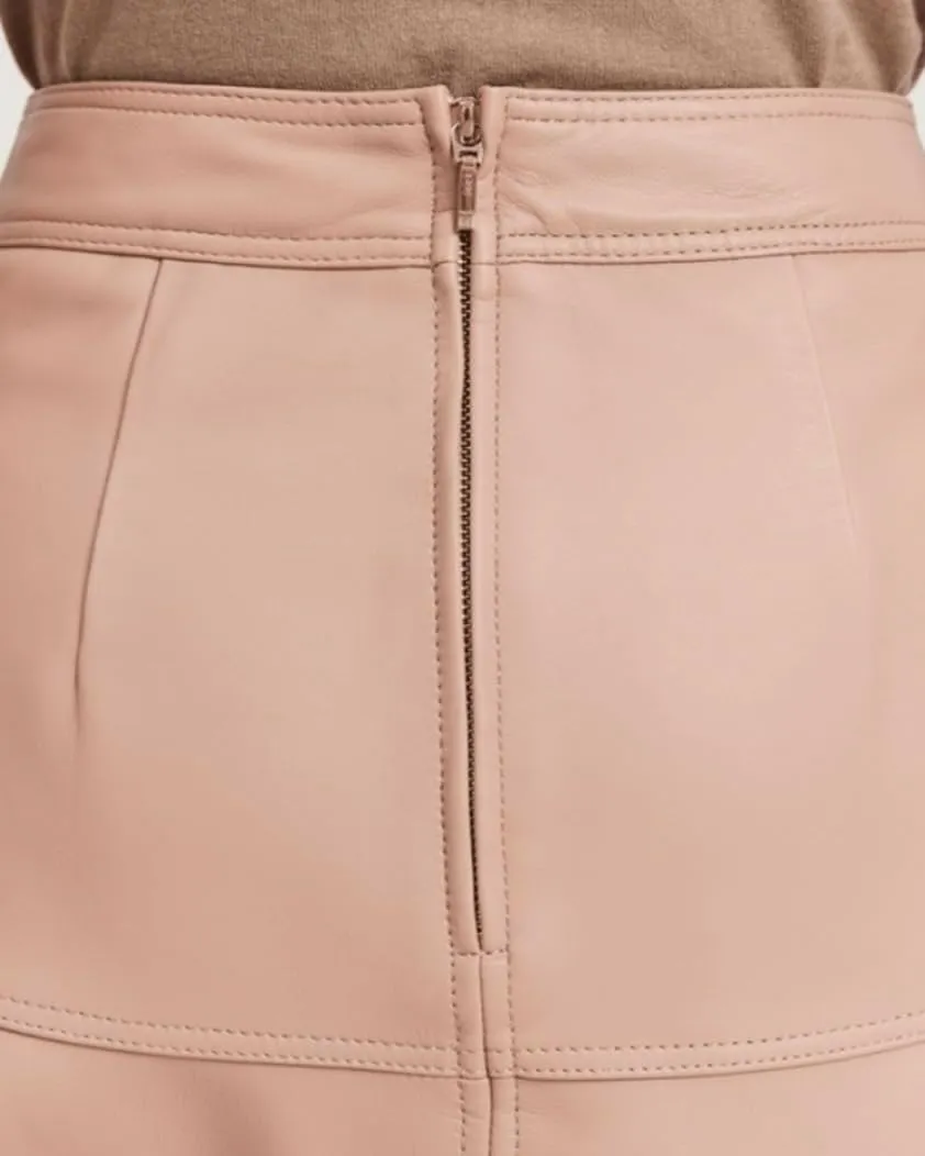 Jild Real Lambskin Leather Skirts for Women High Waist Classical Mid Length Going Out Skirt with Stylish Patchwork