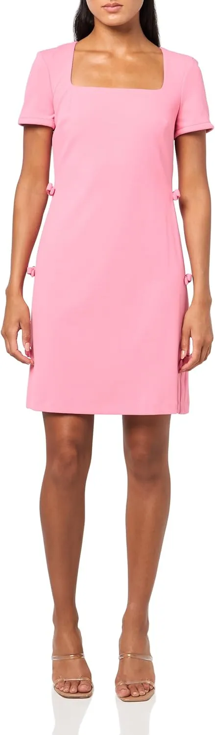Karl Lagerfeld Paris Women's Short Sleeve Square Neck Bow Embellished Shift Mini Dress