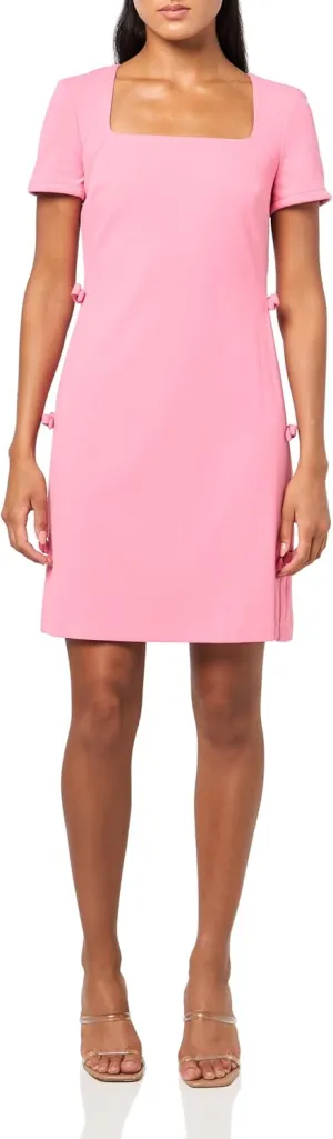 Karl Lagerfeld Paris Women's Short Sleeve Square Neck Bow Embellished Shift Mini Dress