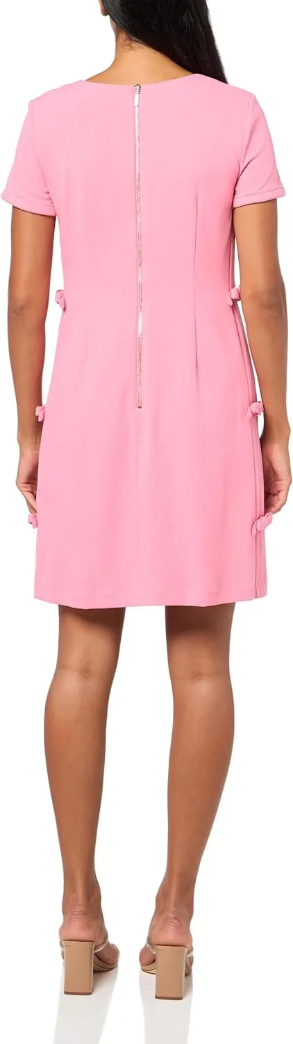 Karl Lagerfeld Paris Women's Short Sleeve Square Neck Bow Embellished Shift Mini Dress