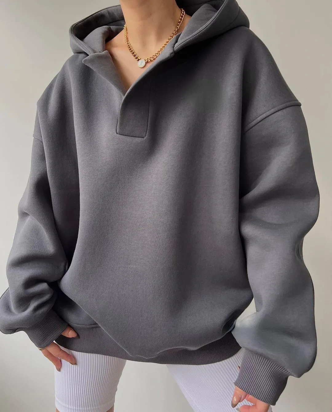 Kelabia Women Oversized Hoodie Y2K Hoodies Fleece Pullover Sweatshirts Vintage Preppy Plain Hoodie Grunge Clothes