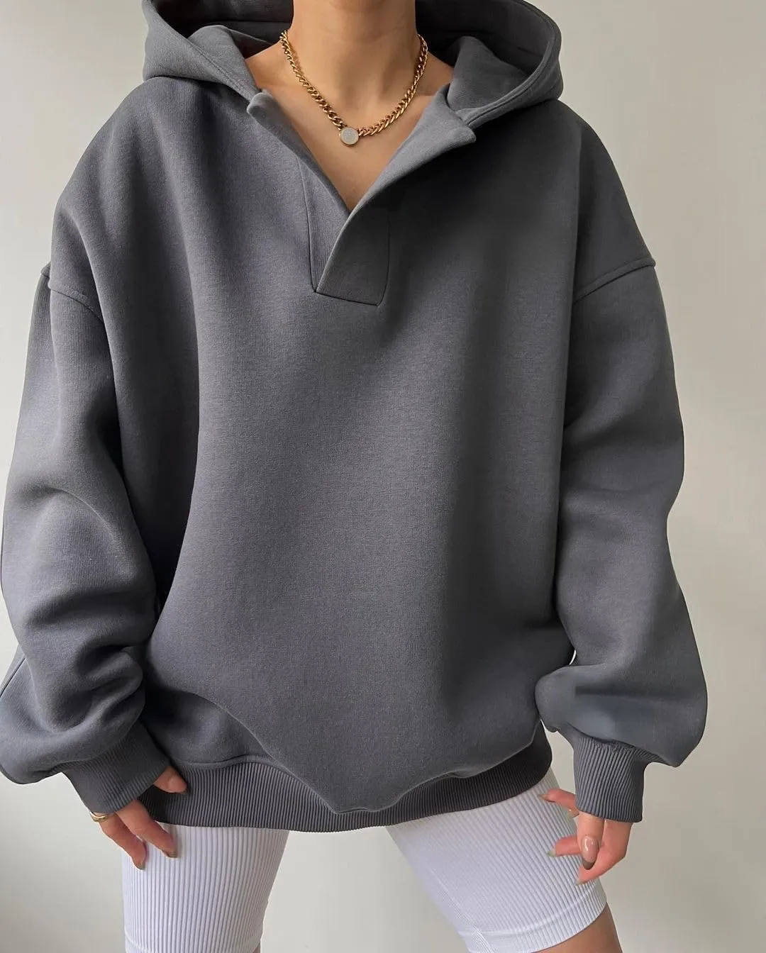 Kelabia Women Oversized Hoodie Y2K Hoodies Fleece Pullover Sweatshirts Vintage Preppy Plain Hoodie Grunge Clothes