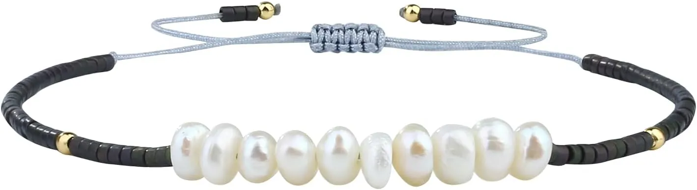 KELITCH Women Pearls Bracelets Handmade Friendship Charm Bracelet Boho Thin Strand Bracelets