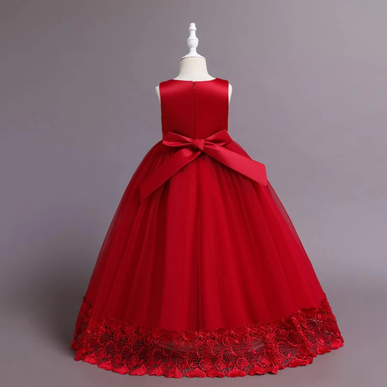 Little Big Girl Vintage Flower Tulle Dress Formal Puffy Princess Maxi Gown for Pageant Wedding Birthday Evening Party