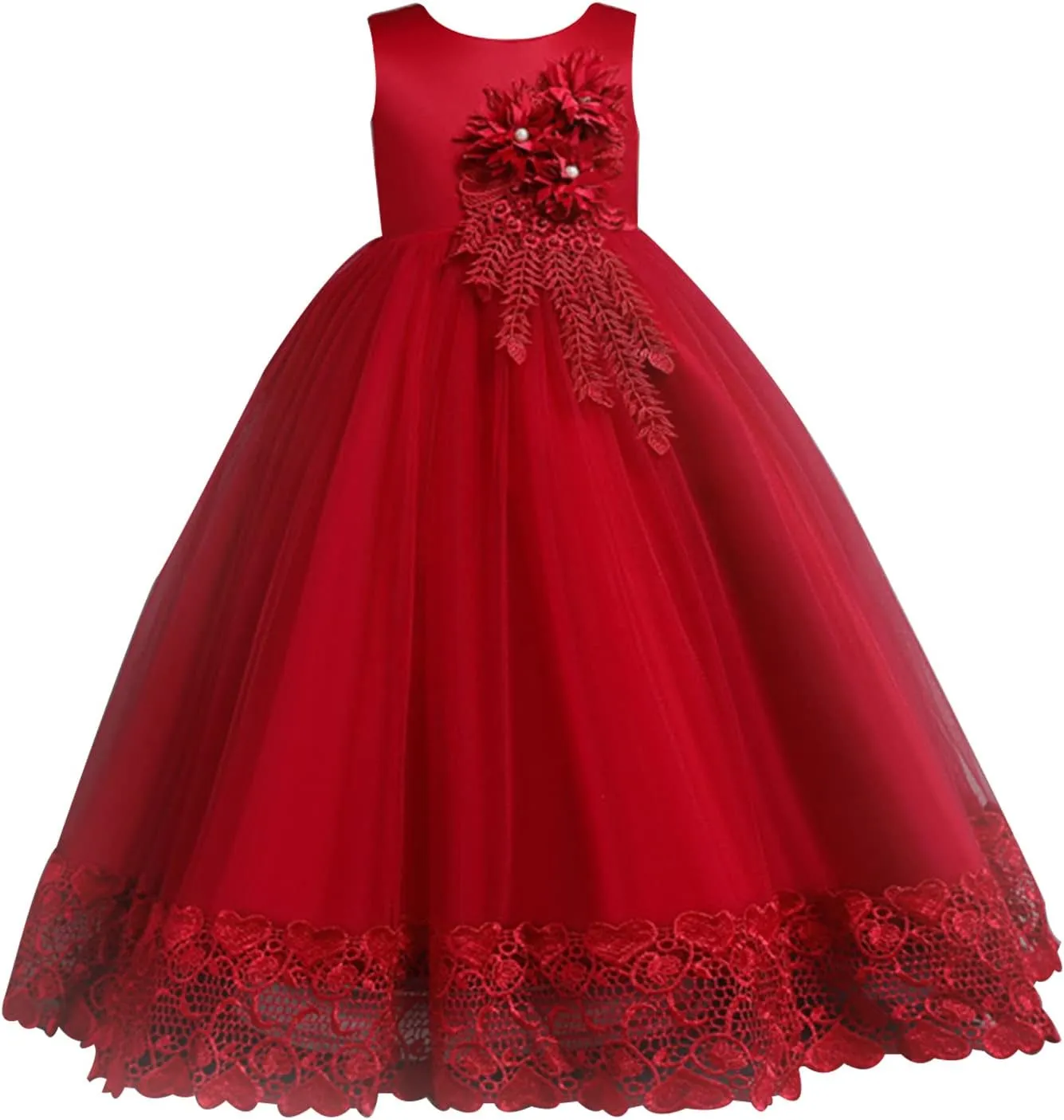 Little Big Girl Vintage Flower Tulle Dress Formal Puffy Princess Maxi Gown for Pageant Wedding Birthday Evening Party